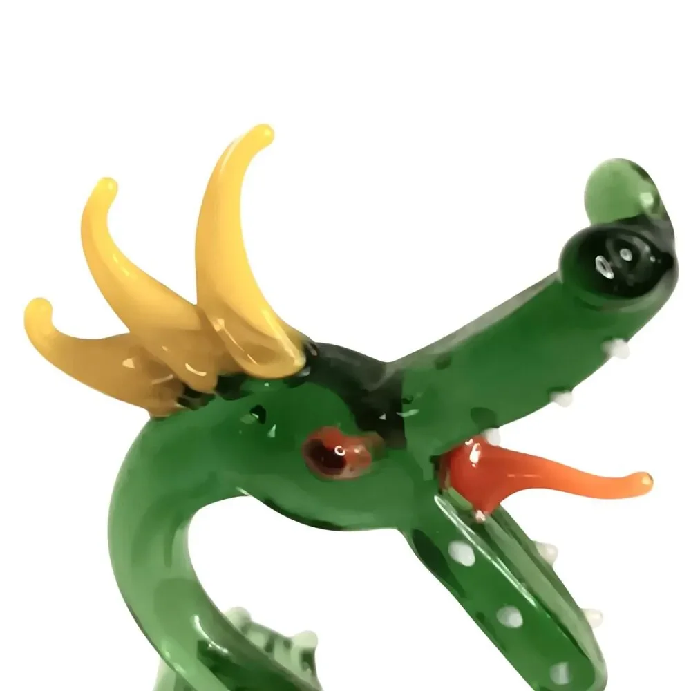 VTG Miniature Hand Blown Glass Dragon Green Yellow Orange Tongue 5